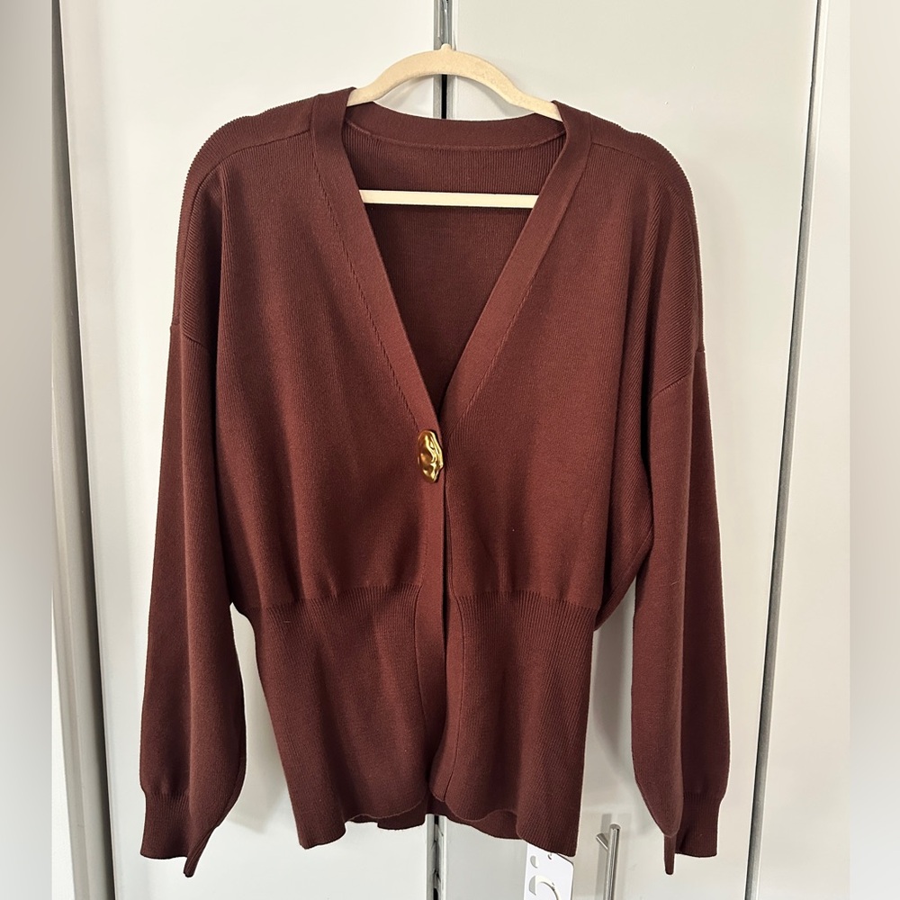 Commense Chocolate Brown Cardigan with Gold Accent